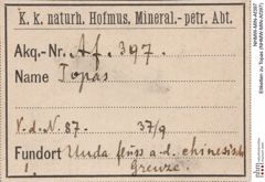 Etiketten zu Topas (NHMW-MIN-Af397)